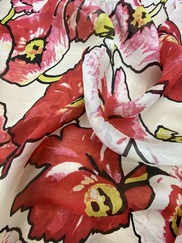 Ткань шёлк органза со стилизованными цветами в стиле Roberto Cavalli
