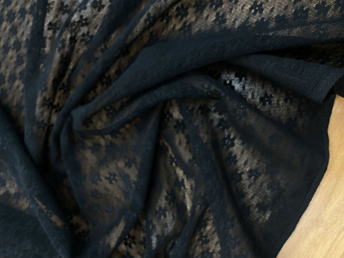 Ткань сетка чёрная с чёрным мелким рисунком